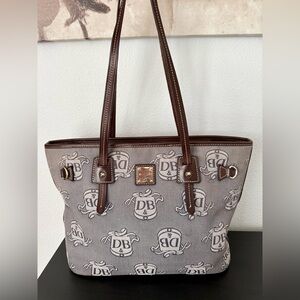 Dooney & Bourke Signature Jaquard Canvas Leather Tote Bag with Zipper